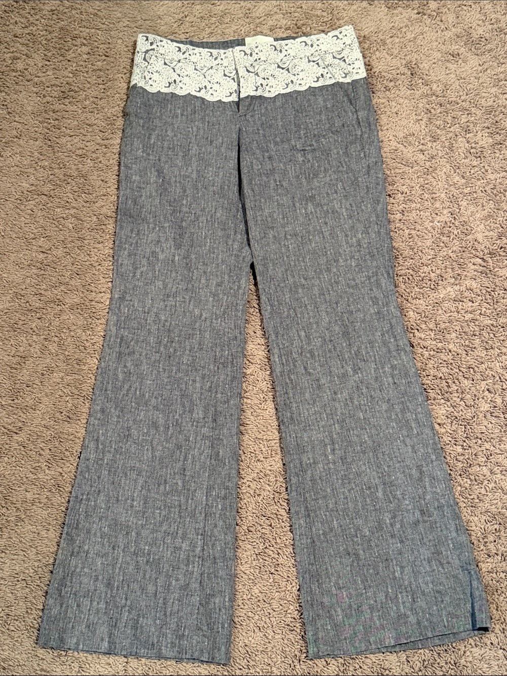 Anthropologie elevenses the Brighton stretch linen like lace wide leg pants 8